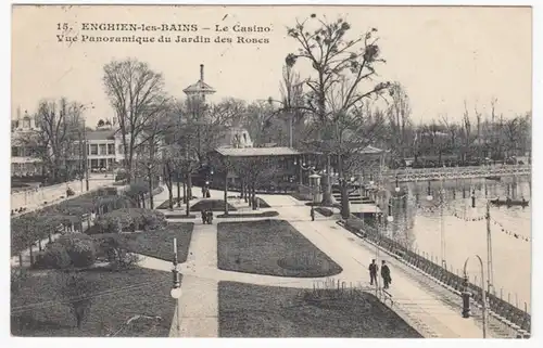 CPA Enghien les Bains, Le Casino, Vue Panoramique du Jardin des Roses, gel.