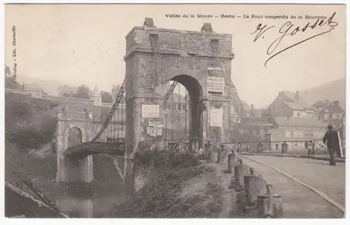 CPA  Revin, Le Pont suspendu de la Bouverie, gel.