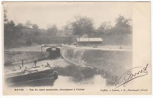 CPA Revin, Vue du Canal souterrain, aboutissant a l'eluse, gel.