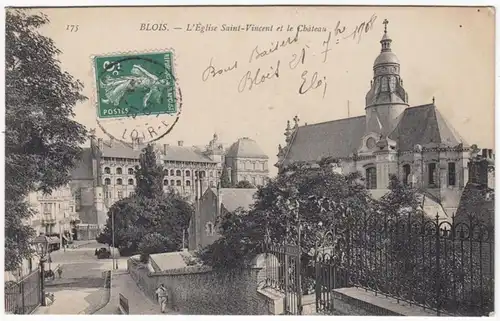 CPA Blois, L'Eglise Saint Vincent et le Chateau, engl. 1908