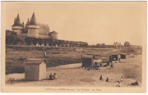CPA Sully sur Loire, Le Chateau, La Plage, engl. 1934