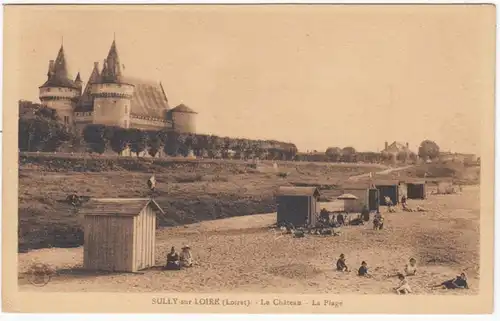 CPA Sully sur Loire, Le Chateau, La Plage, gel. 1934