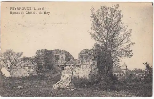 CPA Peyragude, Ruines du Château du Roy, gel. 1926