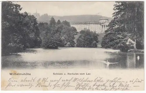 AK Kassel, Wilhelmshöhe, Schloss und Hercule von Lac, gel. 1907