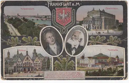 AK Frankfurt a. Main, Mehrbild, Totale, Opernhaus, Römer, Festhalle,, gel.
