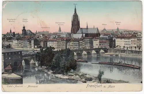 AK Frankfurt a. Main, Gesamtansicht, Mainquai, gel. 1908