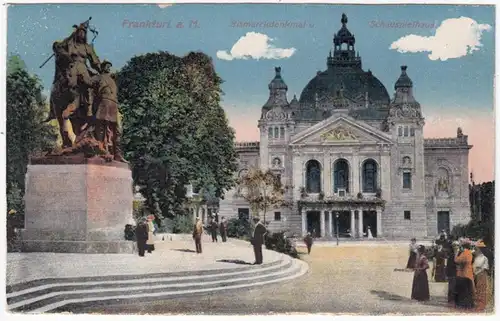 AK Frankfurt a. Main, Bismarck monument et skamspielhaus, unhäll.