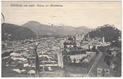 AK Salzburg vom elektrischen Aufzug am Mönchsberg, gel. 1913