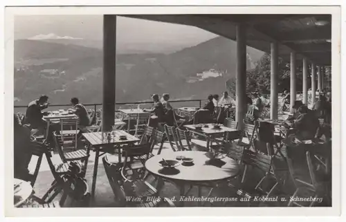 AK Wien, Blick von der Kahlenbergterrasse auf Kobenzl und Schneeberg, gel. 1949