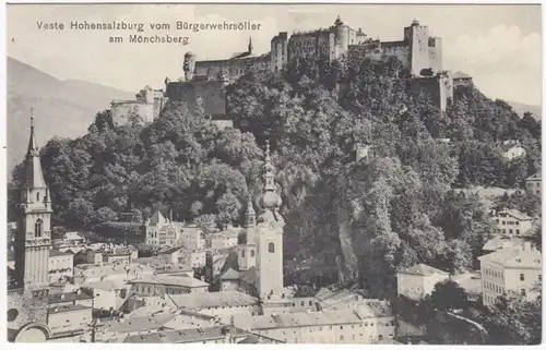 AK Salzburg, Veste Hohensalzburg vom Bürgerwehrsöller am Mönchsberg, gel. 1910