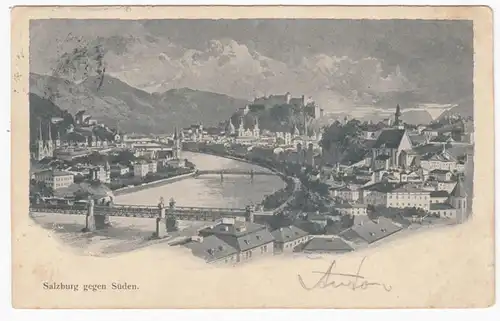 AK Salzburg gegen Süden, gel. 1905