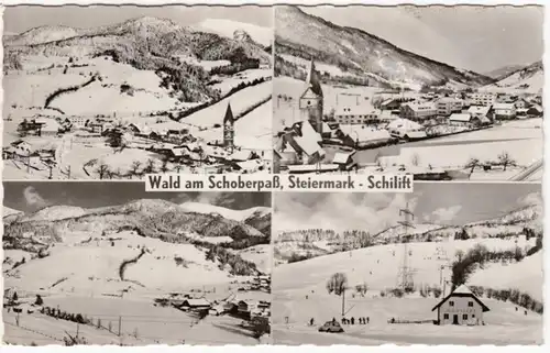 AK Steiermark, forêt au col de Schoberpass, Schilift, carte multi-images, en 1973