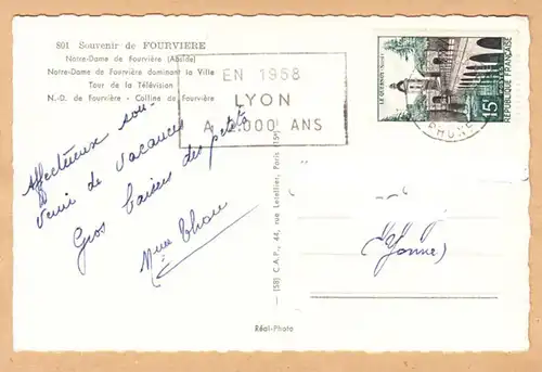 CPA Souvenir de Fourviere, gel. 1958, ungel.