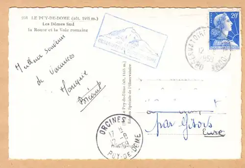 CPA Souvenir du Puy-de-Dome, gel. 1959