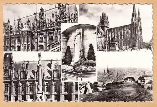 CPA Rouen, Palais de Justice, Vue generale, Statue, Place Hotel de Ville, ohne.