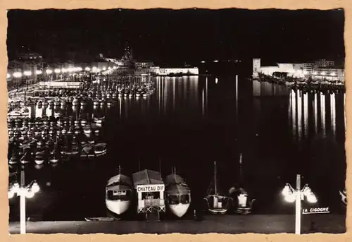 CPA Marseille, la nuit, Le Vieux Port, gel. 1962