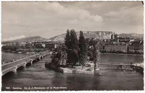 CPA Geneve, Ile J. Rousseau et le Mont Blanc, unkl.