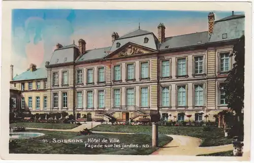 CPA Soissons, Hotel de Ville, Facade sur les jardins, ungel.