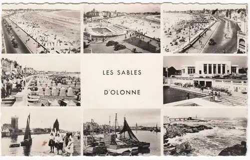 CPA Les Sables d'Olonne, Remblai et la Plage, La Piscine, La Plage, Tour d'Arundel. gel.