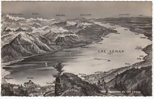 CPA Panorama du lac Leman, uns.