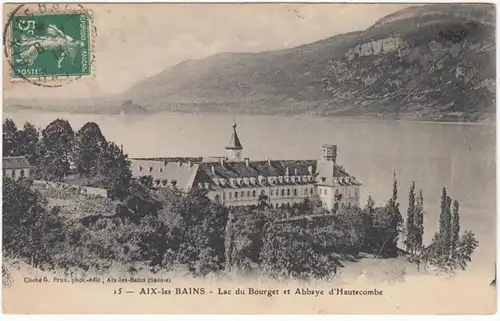 CPA Aix-les-Bains, Lac du Bourget et Abbaye d'Hautecobe, gel.