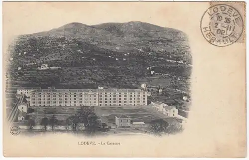 CPA Lodeve, La Caserne, gel. 1902