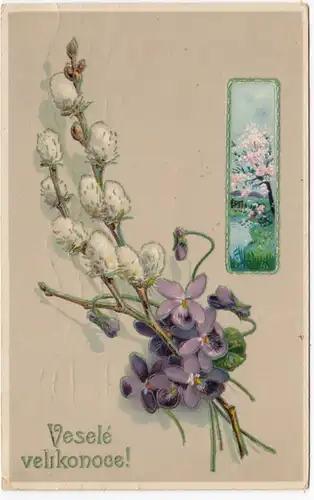 AK Vesele velikonoce Ostern, Kätzchenast, gel. 1913