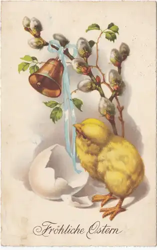 AK Fröhliche Ostern, geschlüpftes Küken, gel.