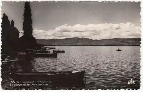 CPA Anthy- Sechex, La plage et le Jura suisse, gel. 1956