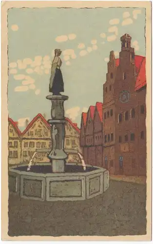 AK Wenau- Pastel, Fontaine de la ville, Ak des artistes, n° 1170, unsil.