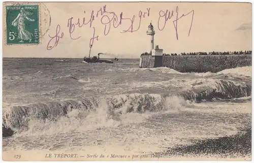 AK Le Treport, Sortie du Mercure par gros temps, gel. 1908