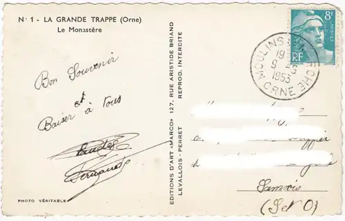 CPA La Grande Trappe, Le Monastere, gel. 1953