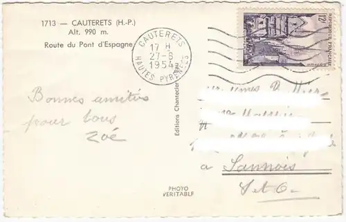 CPA Cauterets, Route du Pont d'Espagne, en 1954
