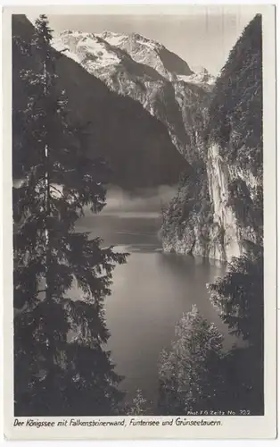 AK Der Königssee mit Falkensteinerwand, Funtensee und Grünseetauern, gel. 1930