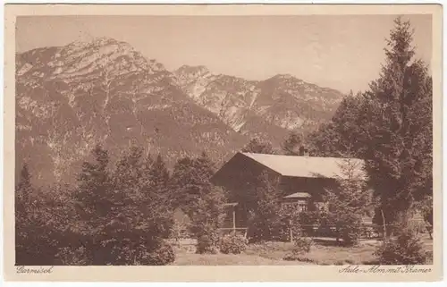 AK Garmisch, Aule- Alm avec Kramer, Café-Restaurant Aula Alme, gel. 1925