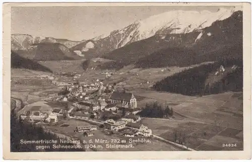 AK Sommerfrische Neuberg a.d. Mürz gegen Schneealpe, gel. 1953