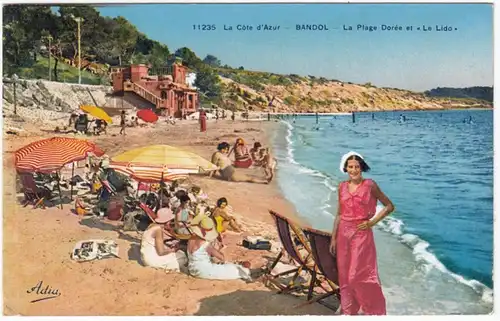 CPA Bandol, La plage Doree et Le Lido, engl. 1938