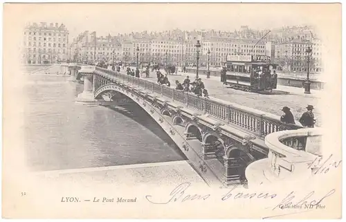 CPA Lyon, Le Pont Morand, Biscuits Germain, gel. 1903