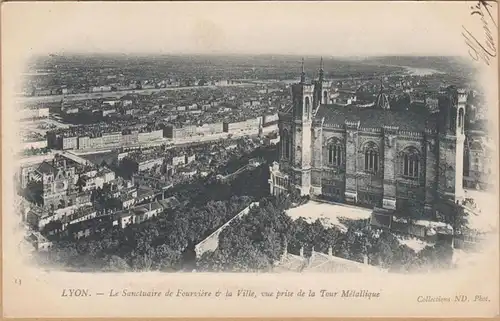 CPA Lyon, Le Sanctuaire de Fouriere la Ville, vue prise de la Tour-Metallique, ungel.