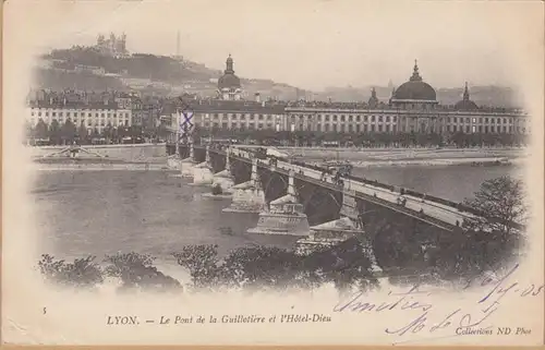CPA Lyon, Le Pont de la Guillotiere et l'Hotel- Dieu, gel. 1903