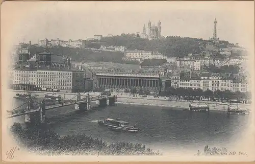 CPA Lyon, Le Palais de Justice et le Coleau de Fouriere, gel. 1903
