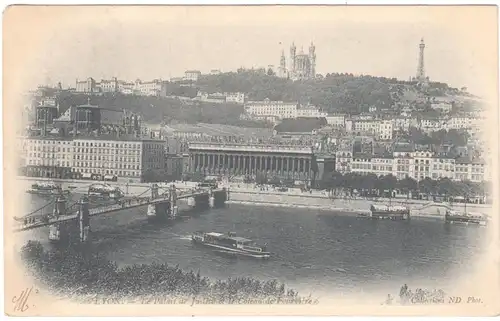 CPA Lyon, Le Palais de Justice et le Coteau de Fourviere, gel. 1903