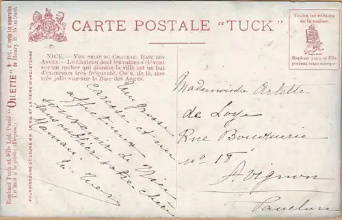 CPA Nice, Vue du Chateau, Baie des Anges, Tuck Card, engl. 1919