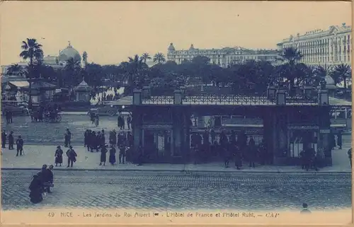 CPA Nice, Les Jardins du Roi Albert, L'Hotel de France et l'Hotel Ruhl, ungel.