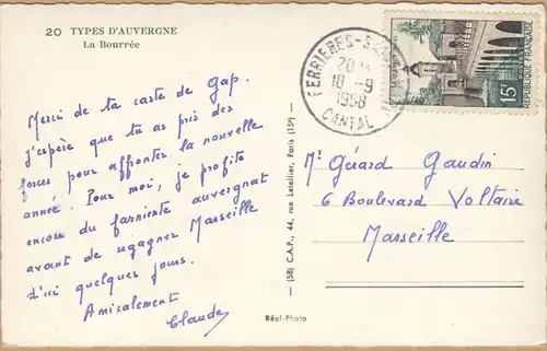 CPA Auvergne Types d'Auvergne, La Bourree, gel. 1958