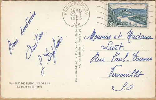 CPA Ile de Porquerolles, Le port et la jetee, gel. 1955