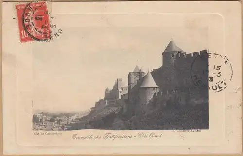 CPA Cite de Carcassonne, Ensemble des Fortification, Cote Quest, gel. 1913