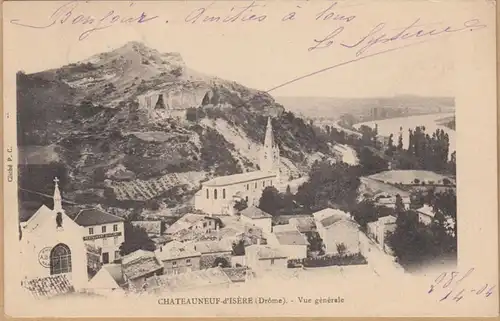 CPA Châteauneuf d'Isere, Vue generale, gel. 1903