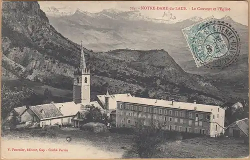 CPA Notre Dame du Laus, Le Couvent et l'Eglise, engl. 1906