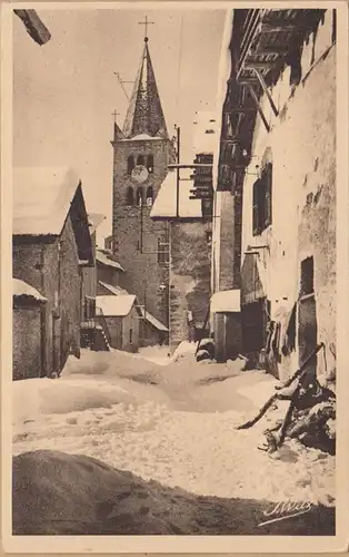 CPA Montgenevre, L'Hiver, l'Eglise, engl. 1935